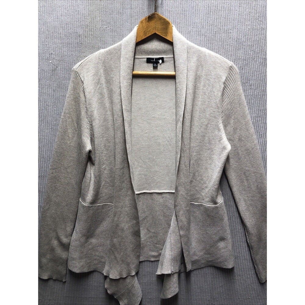 Verve Ami Cardigan Womens XL Oatmeal Waterfall Ribbed Knit Quiet Luxury Coastal